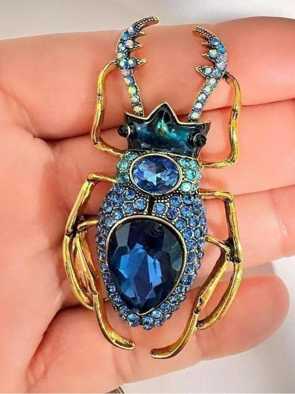 Royal Blue Crystal rhinestone Beetle Egyptians Arab Brooch Pin -Women's Jewelry
